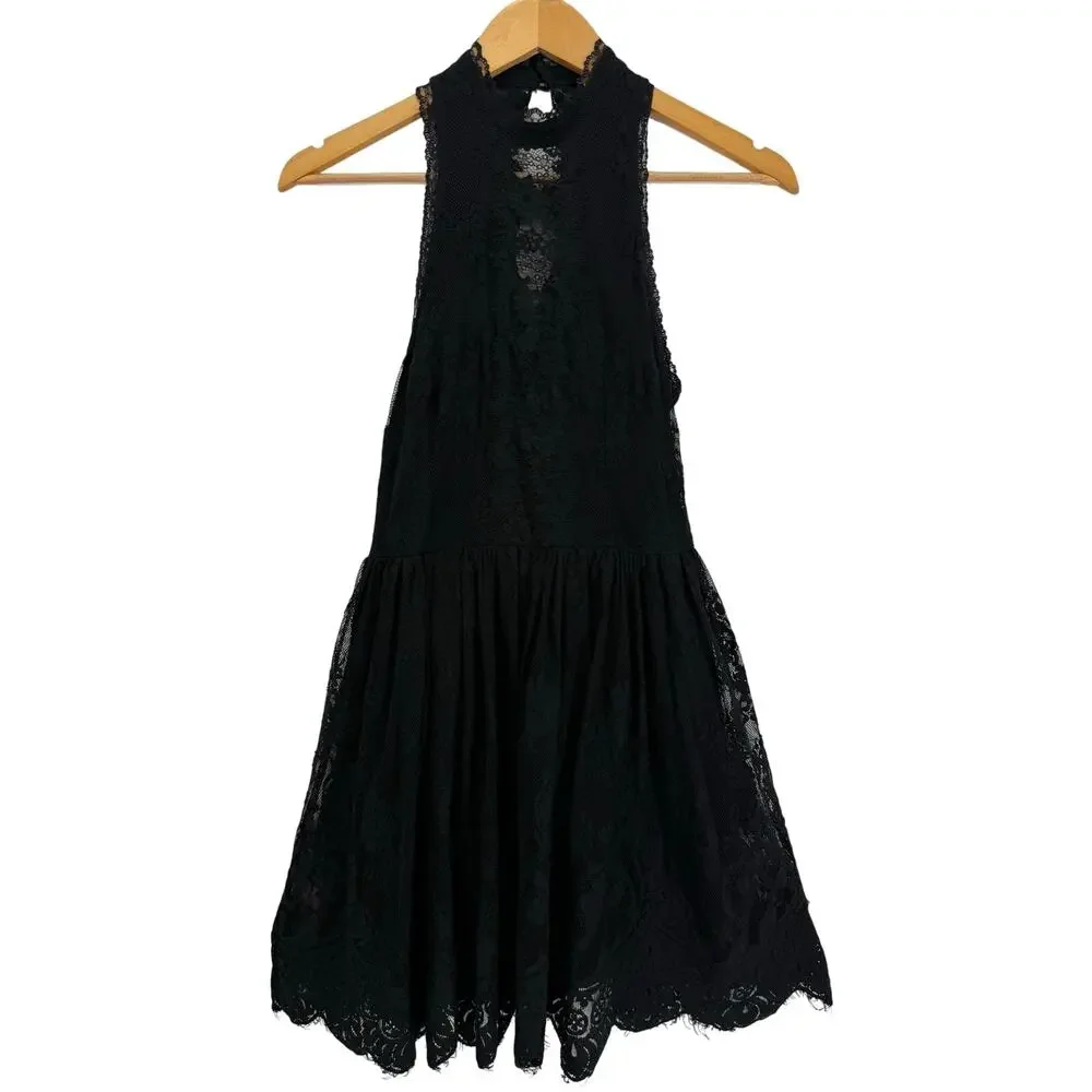 Free People Verushka Lace Mini Dress Black Fit & Flare Boho Mini Dress Size 6